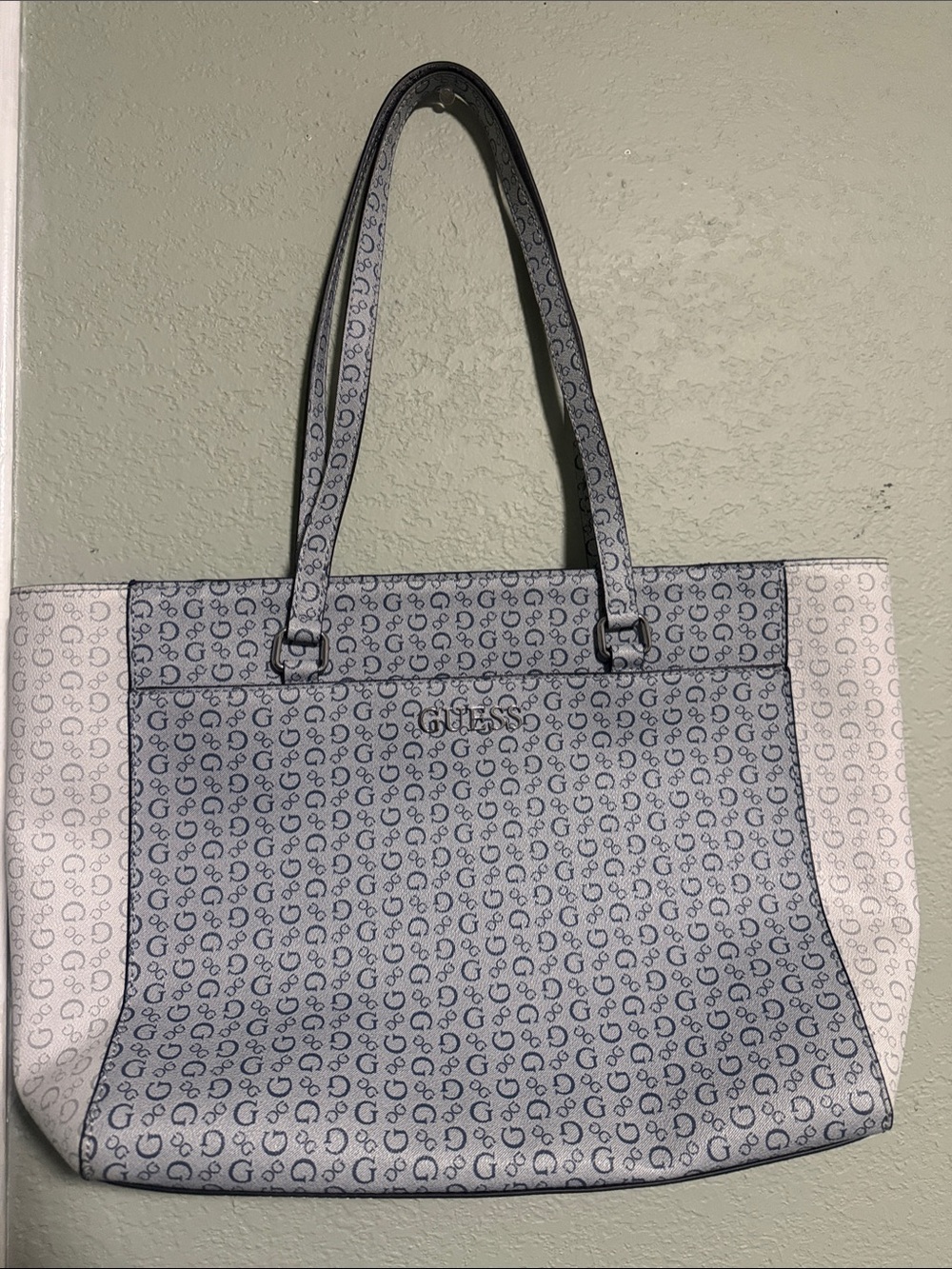 Guess White and Light Gray Monogram Tote
